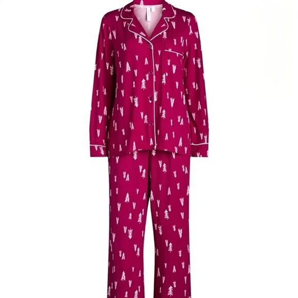 New Joyspun Magenta Christmas Tree Pajama Set 2X - Picture 1 of 15
